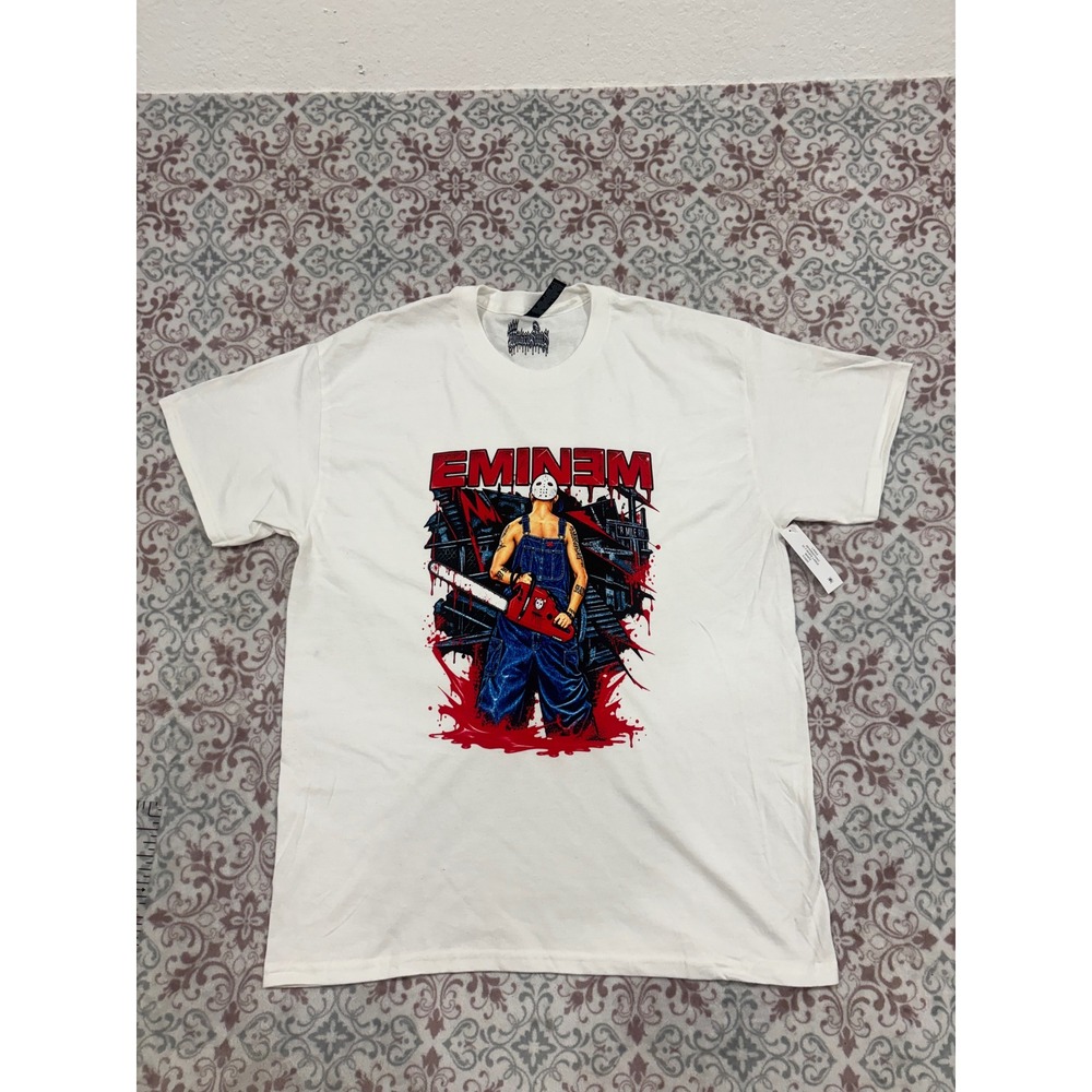 Eminem European Tour 2001 Graphic T-Shirt Mens Large White Slim Shady Chainsaw